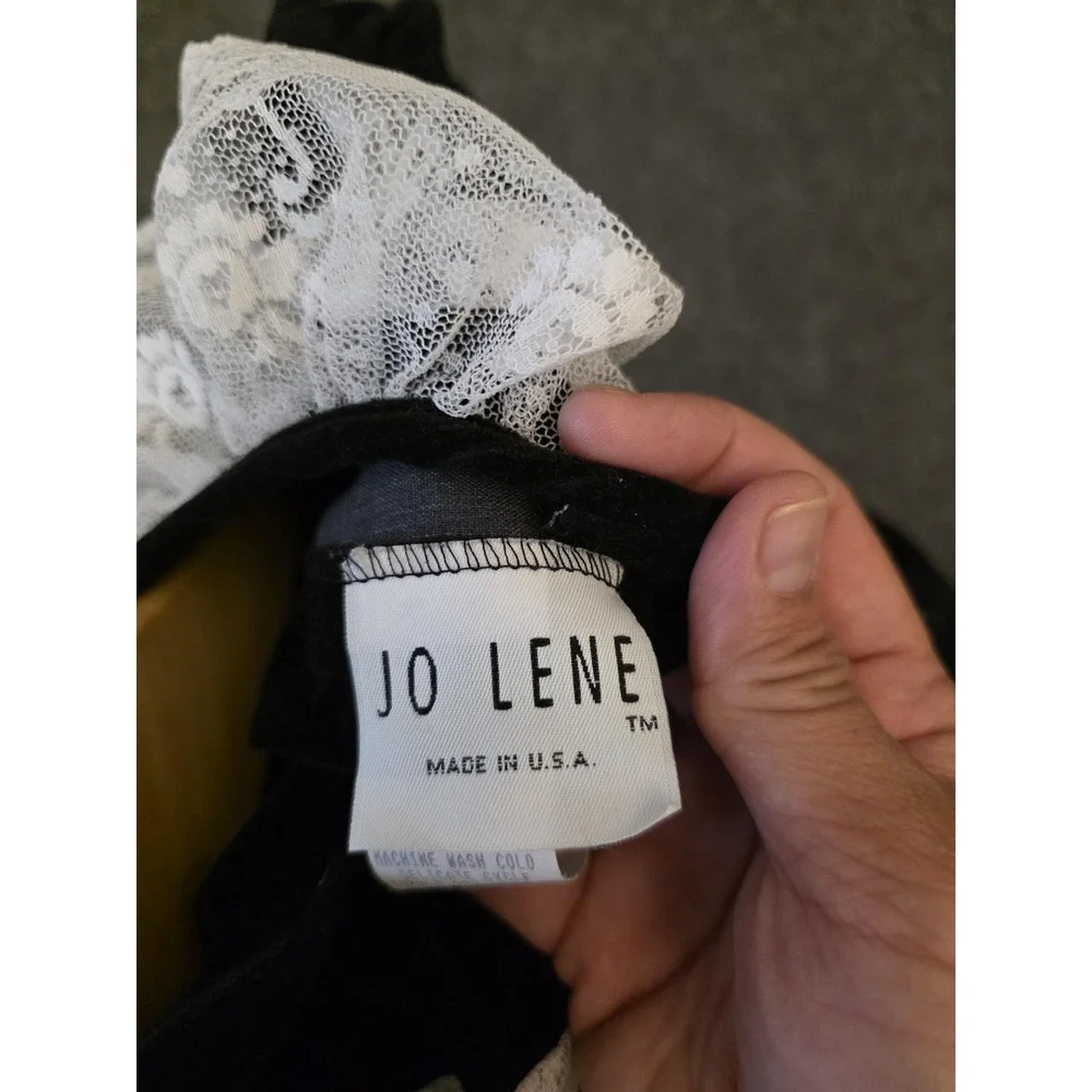 Vtg Jo Lene Dress Girls 4T Black Velvet Lace Collar Puff Sleeve‎ Party USA